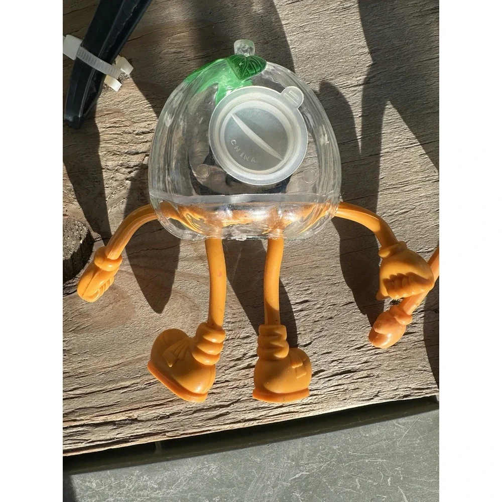 2 Vintage‎ Halloween Pumpkin Candy Holder Bendy Legs Clear Head Bendy Figures